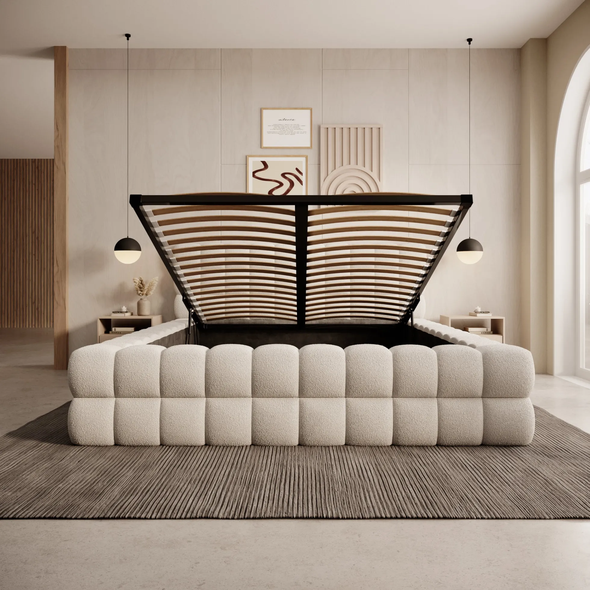 Valona - Tweepersoonsbed - Teddystof beige - 160x200 cm