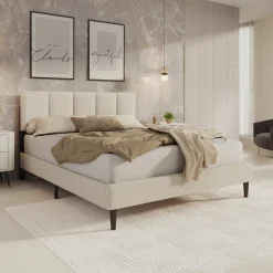Varell - Tweepersoonsbed - Teddystof beige - 160x200 cm