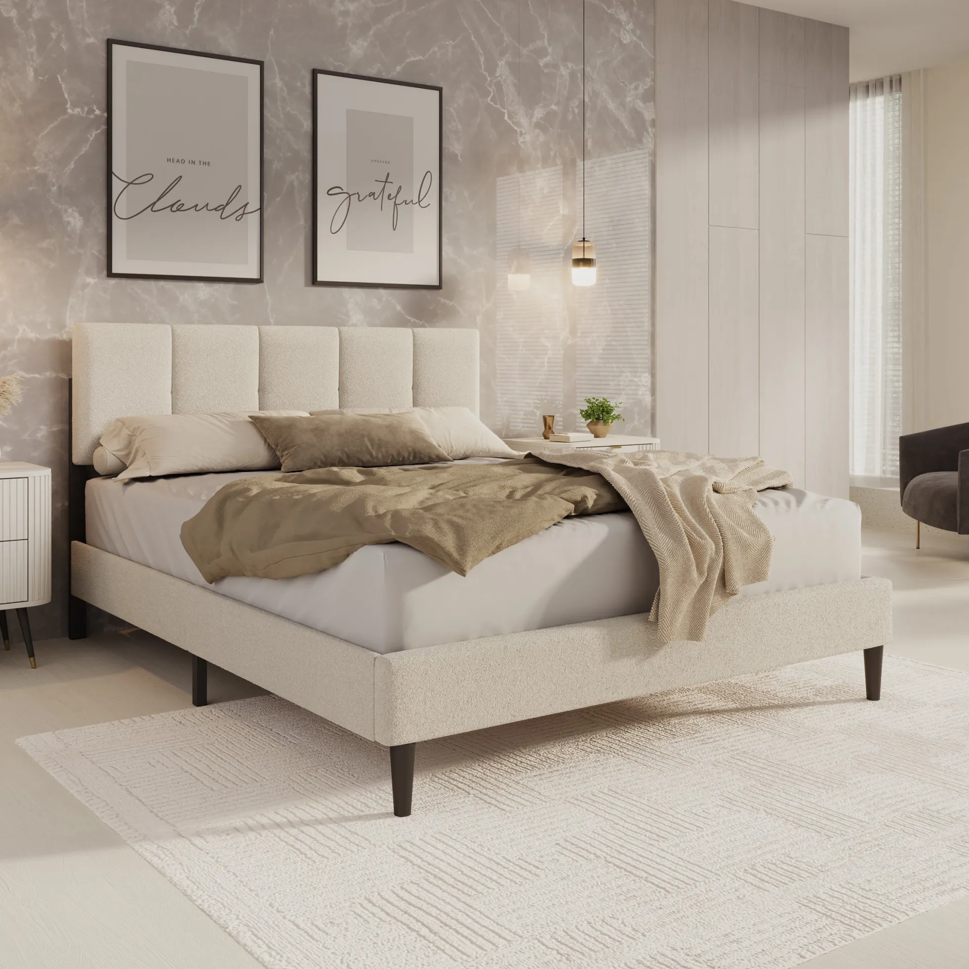 Varell - Tweepersoonsbed - Teddystof beige - 160x200 cm