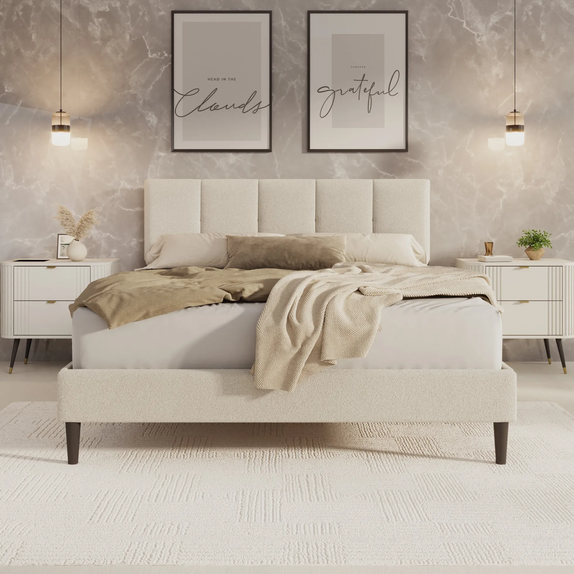 Varell - Tweepersoonsbed - Teddystof beige - 160x200 cm