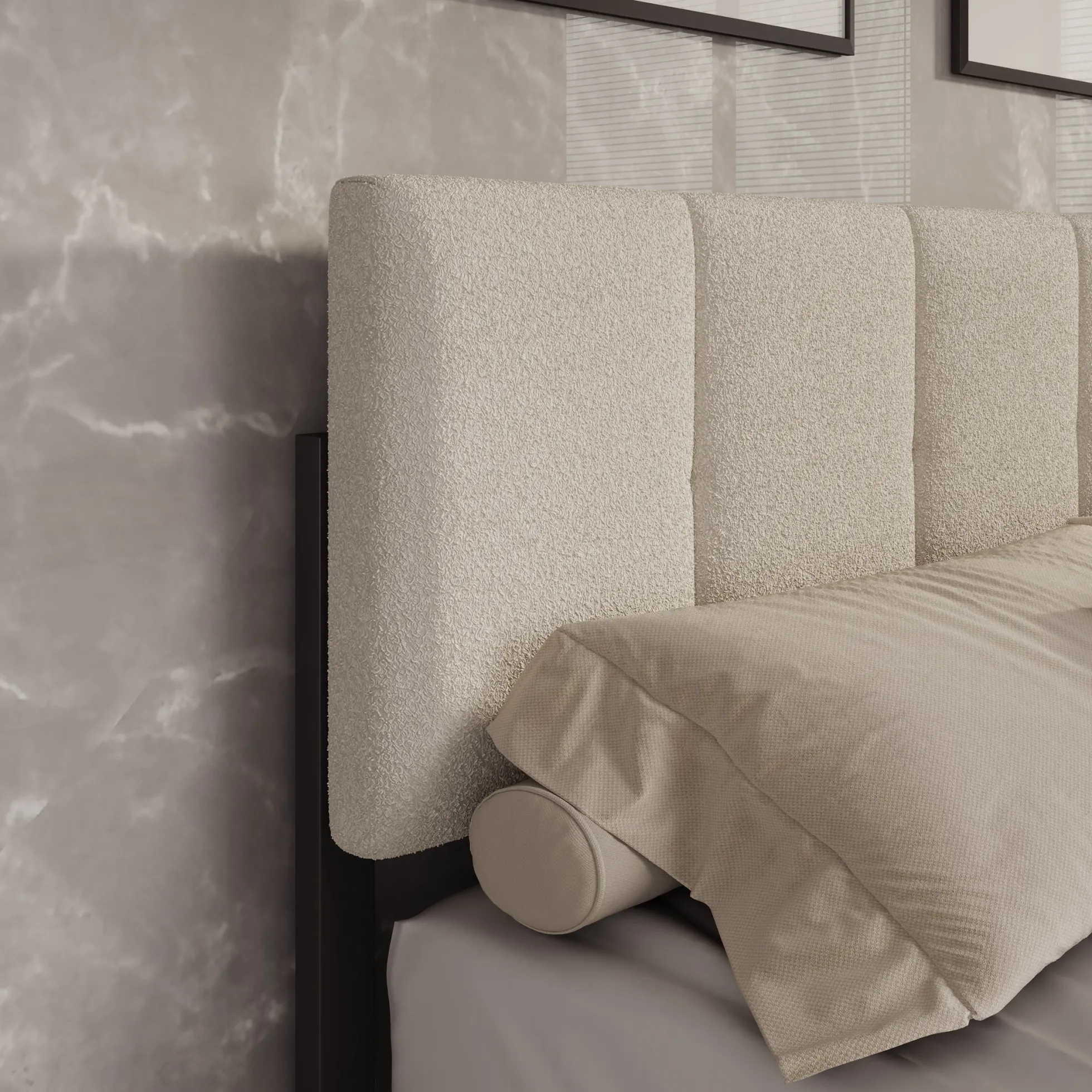 Varell - Tweepersoonsbed - Teddystof beige - 160x200 cm