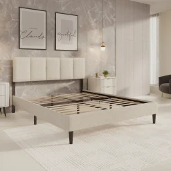 Varell - Tweepersoonsbed - Teddystof beige - 160x200 cm