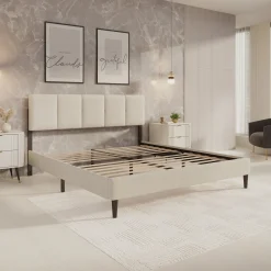 Varell - Tweepersoonsbed - Teddystof beige - 180x200 cm
