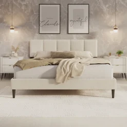 Varell - Tweepersoonsbed - Teddystof beige - 180x200 cm