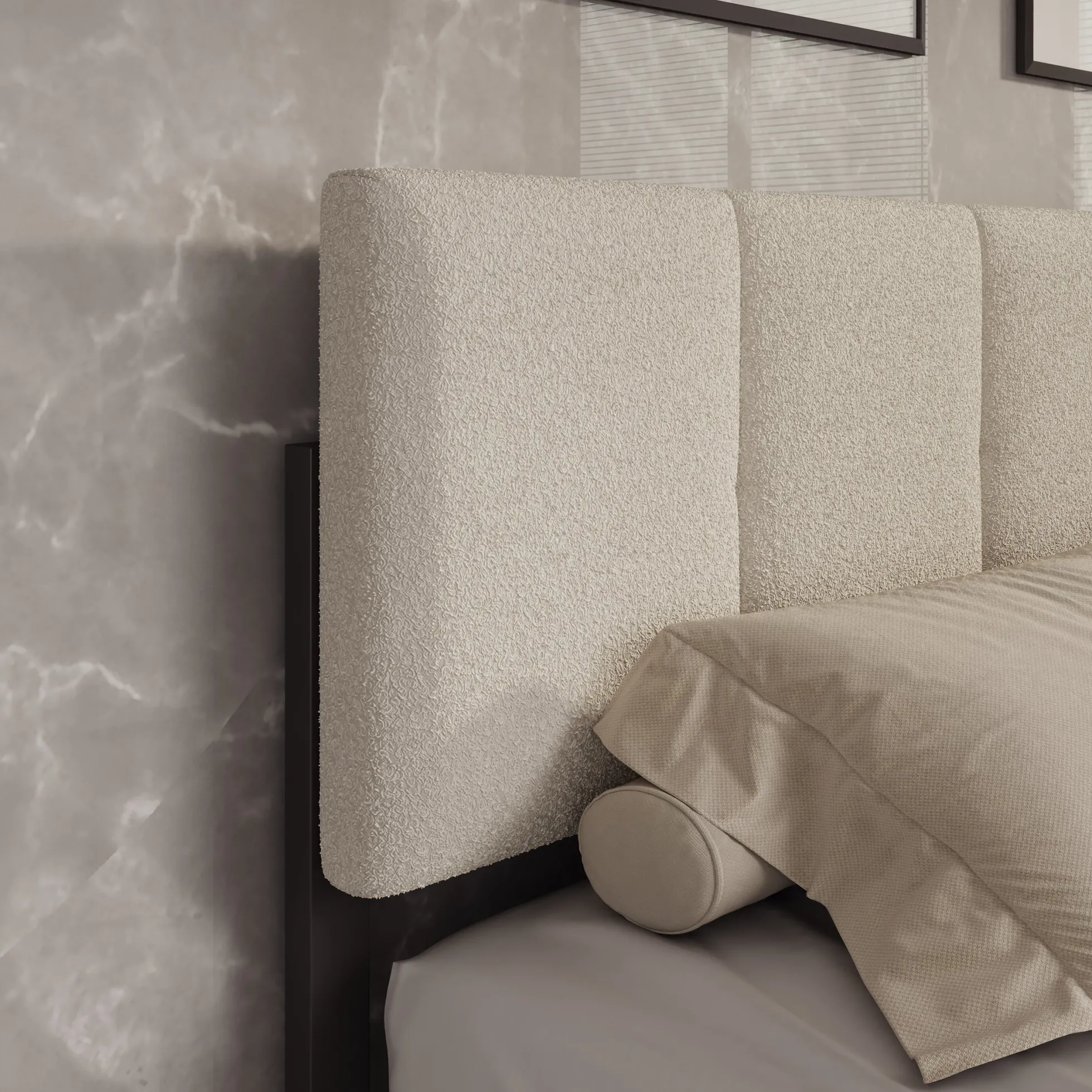 Varell - Tweepersoonsbed - Teddystof beige - 180x200 cm