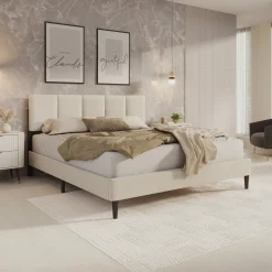 Varell - Tweepersoonsbed - Teddystof beige - 180x200 cm