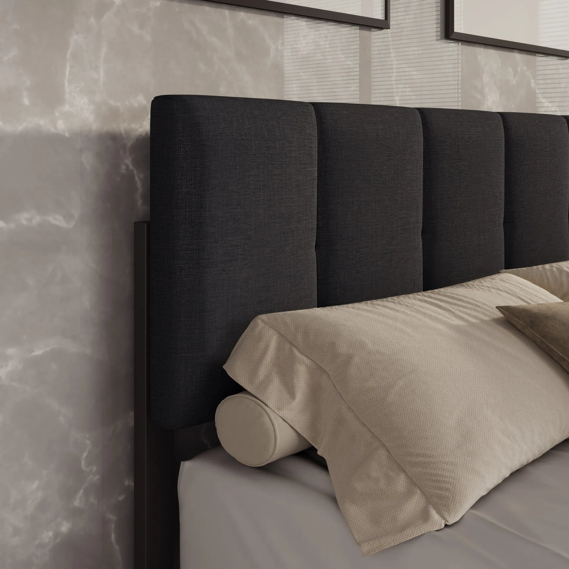 Varell - Tweepersoonsbed - Stof zwart - 140x200 cm