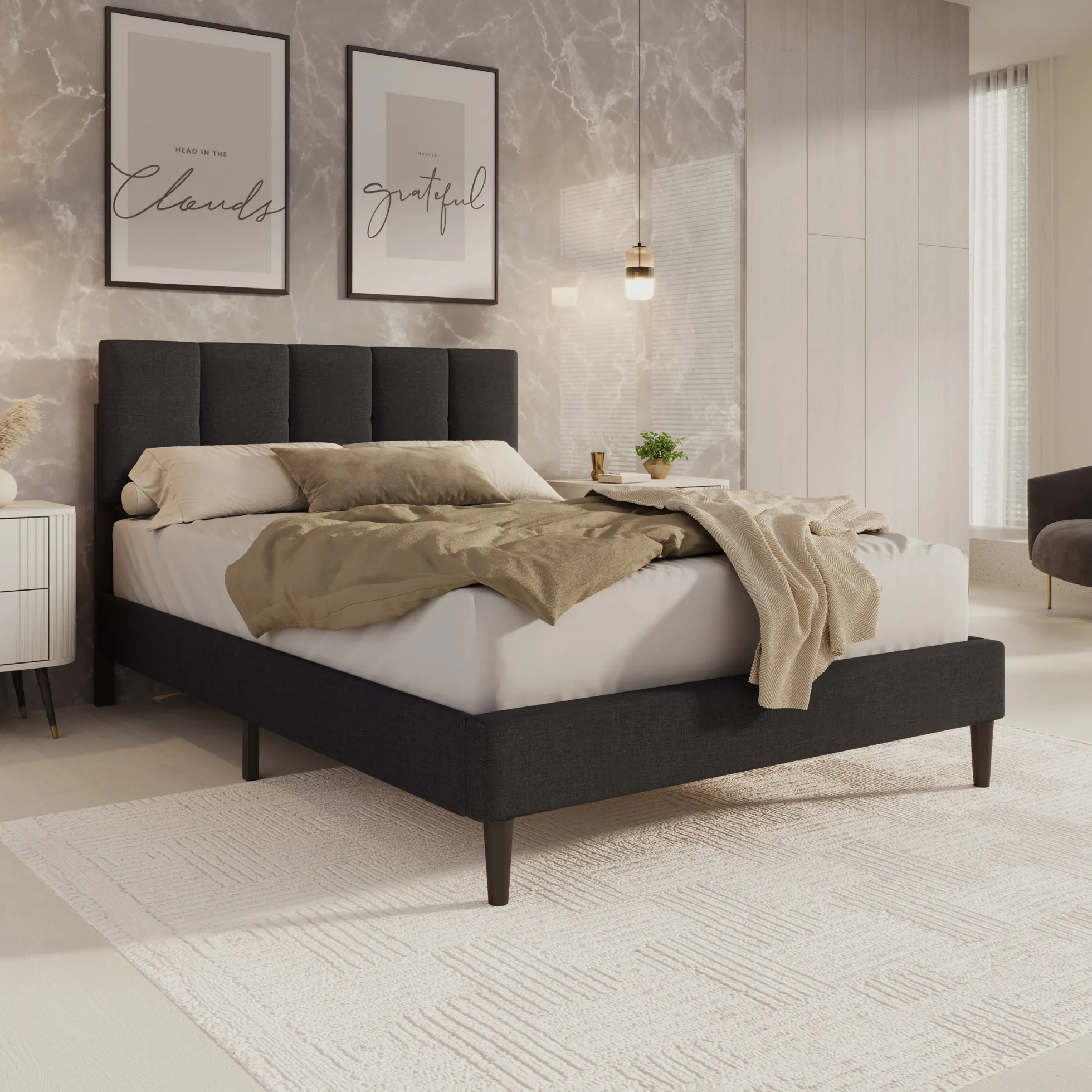 Varell - Tweepersoonsbed - Stof zwart - 140x200 cm