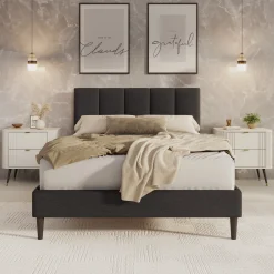 Varell - Tweepersoonsbed - Stof zwart - 140x200 cm