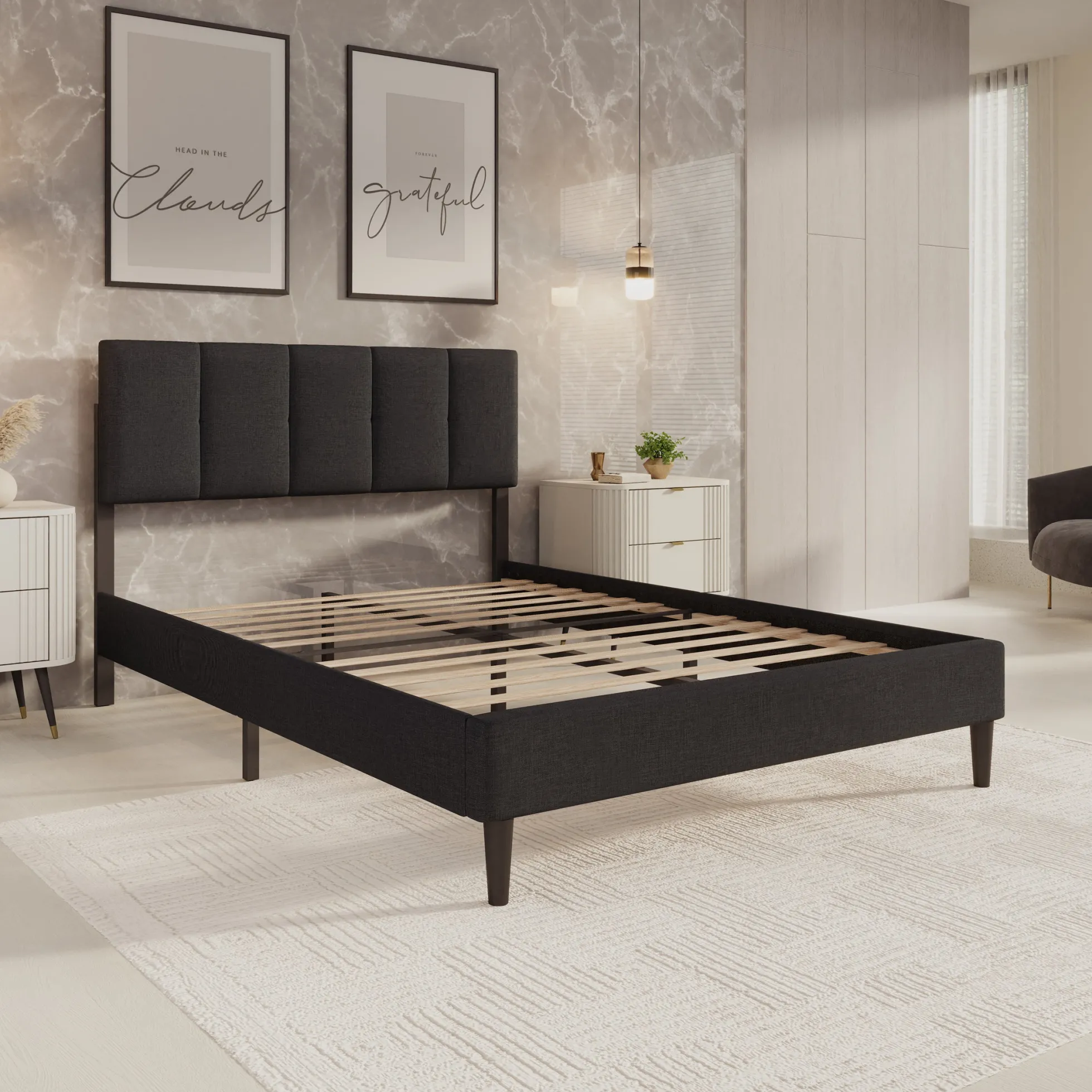 Varell - Tweepersoonsbed - Stof zwart - 140x200 cm