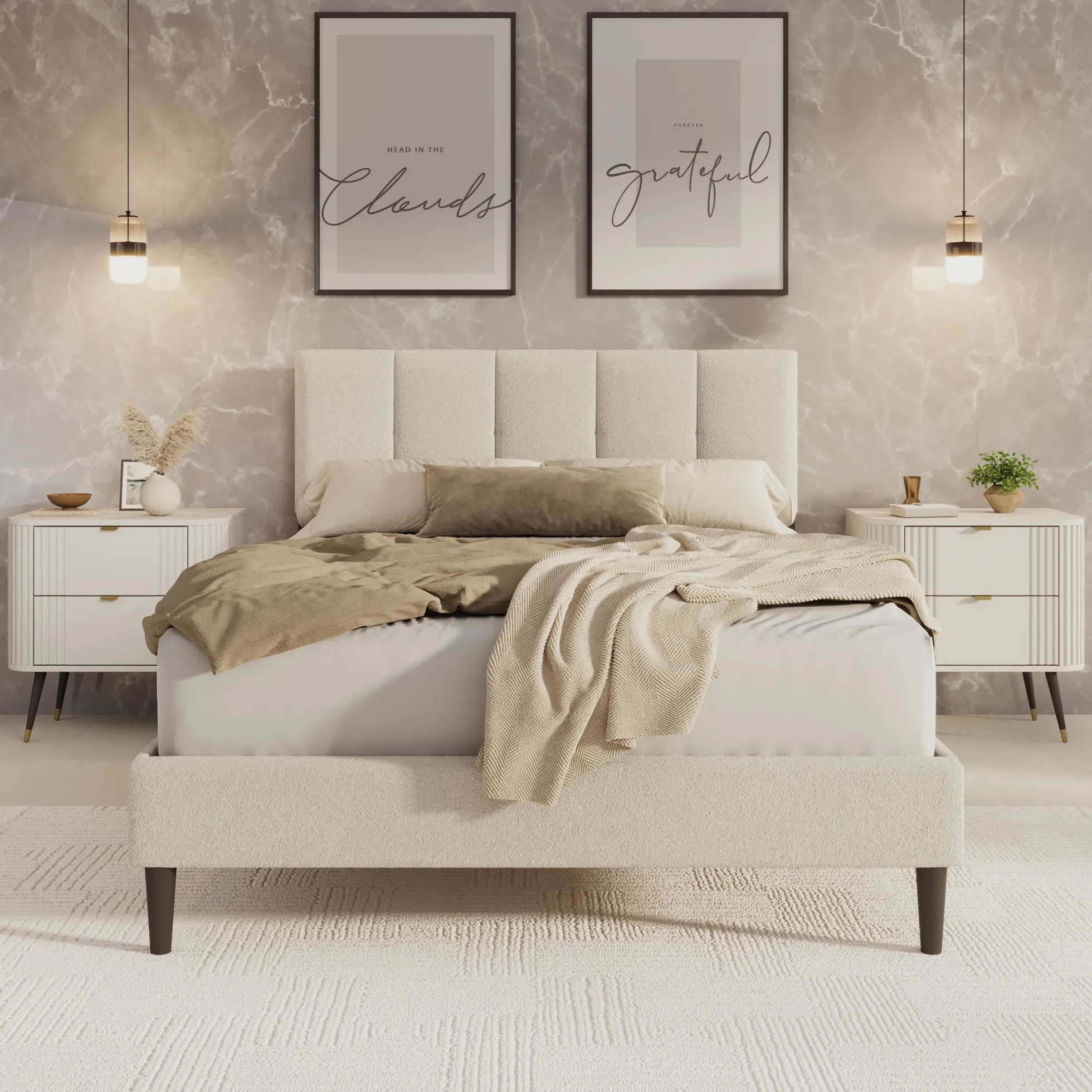 Varell - Tweepersoonsbed - Teddystof beige - 140x200 cm