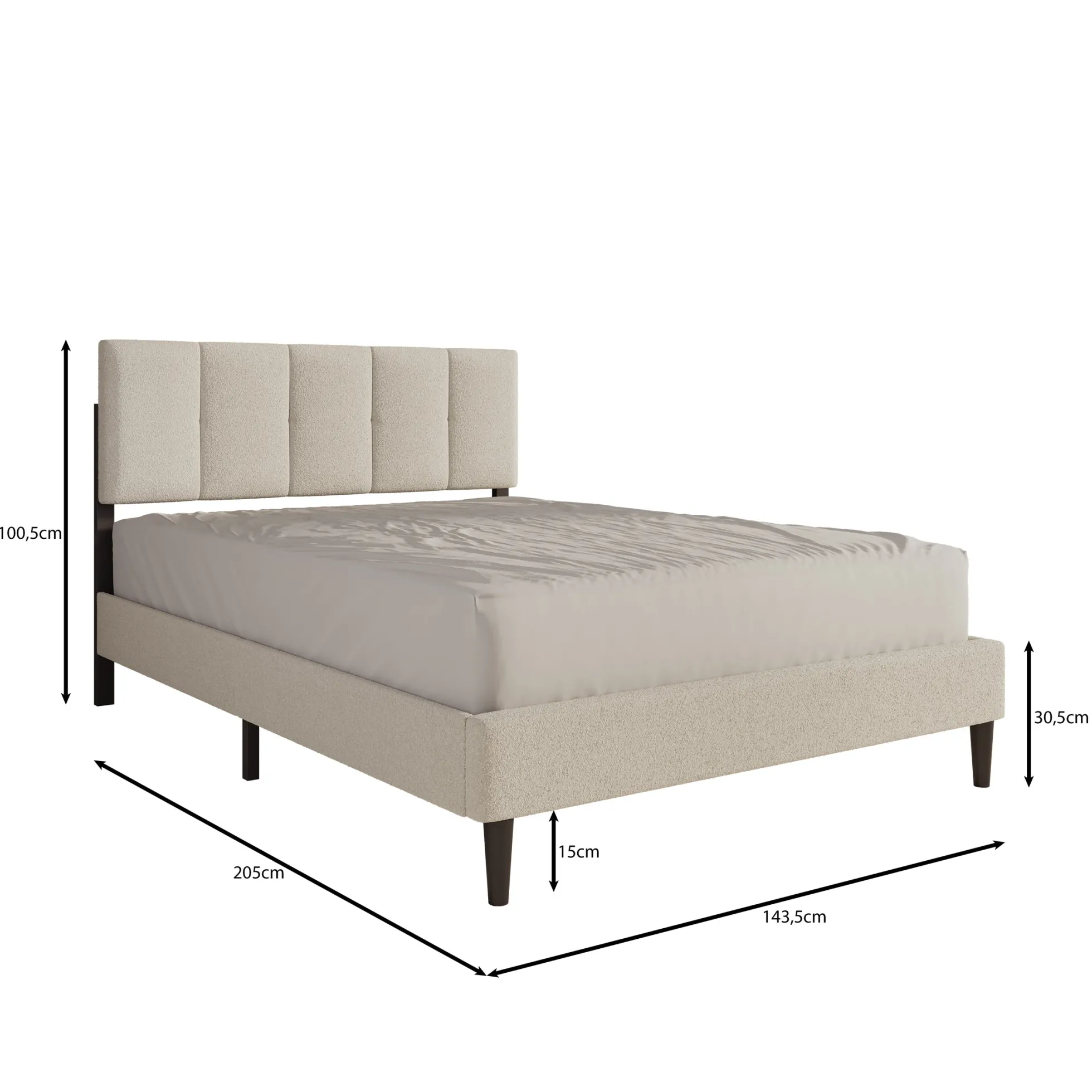 Varell - Tweepersoonsbed - Teddystof beige - 140x200 cm