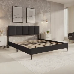 Varell - Tweepersoonsbed - Stof zwart - 180x200 cm