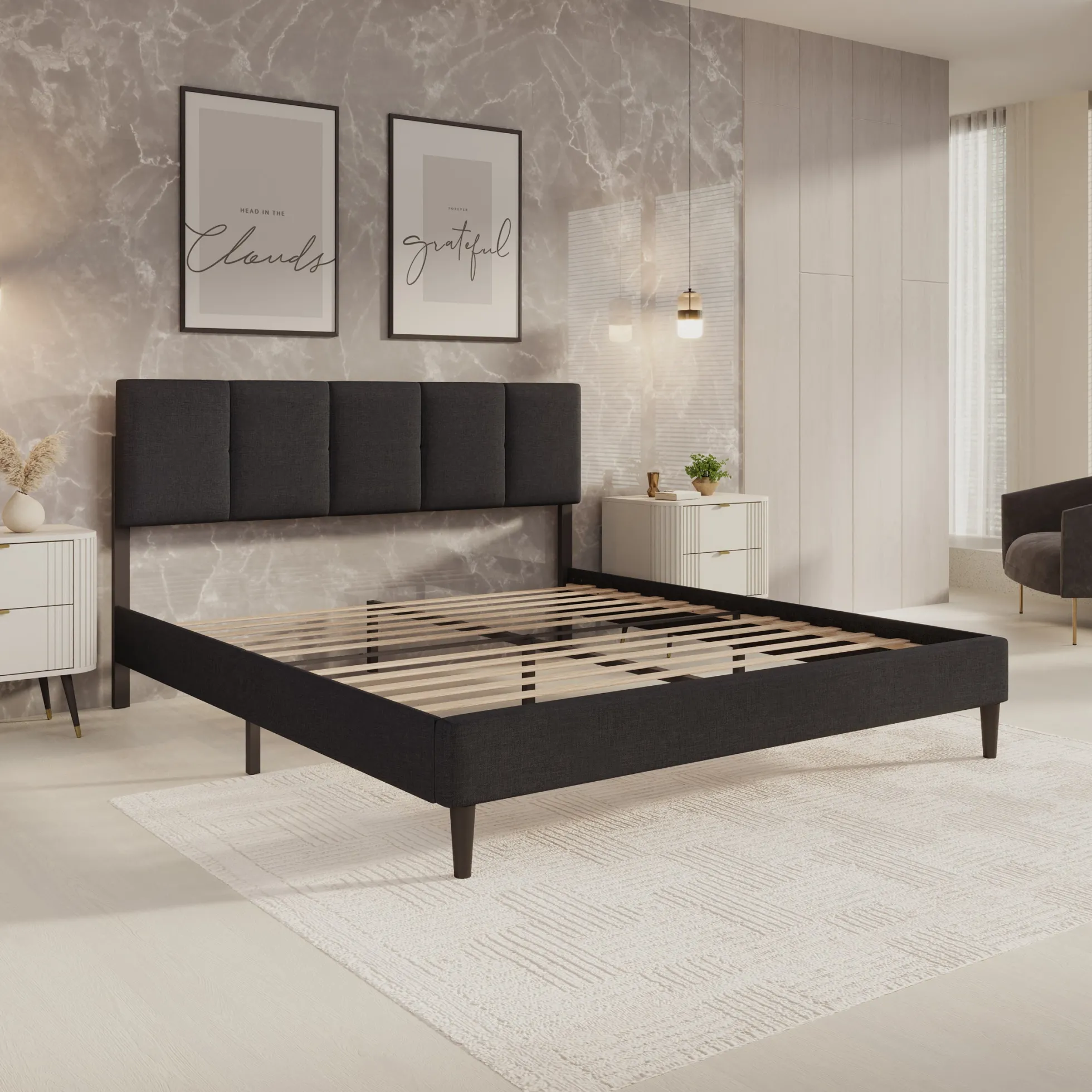 Varell - Tweepersoonsbed - Stof zwart - 180x200 cm