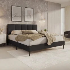 Varell - Tweepersoonsbed - Stof zwart - 180x200 cm