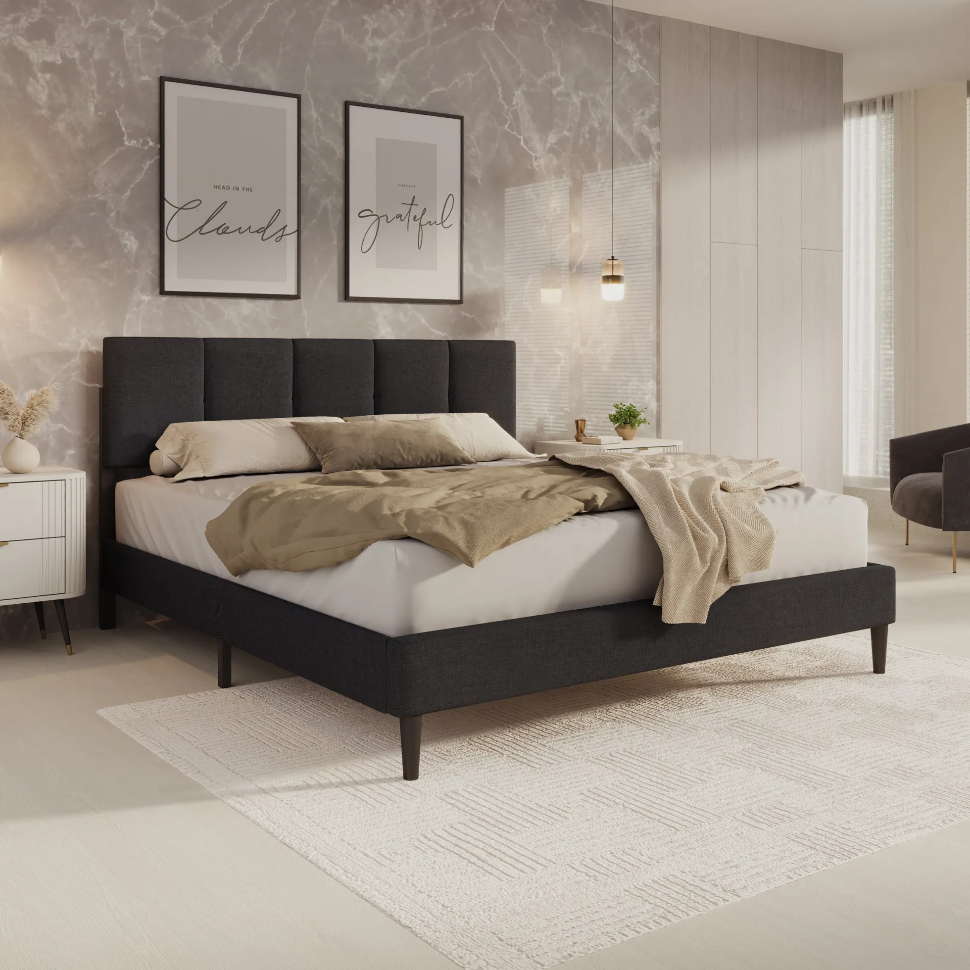 Varell - Tweepersoonsbed - Stof zwart - 180x200 cm