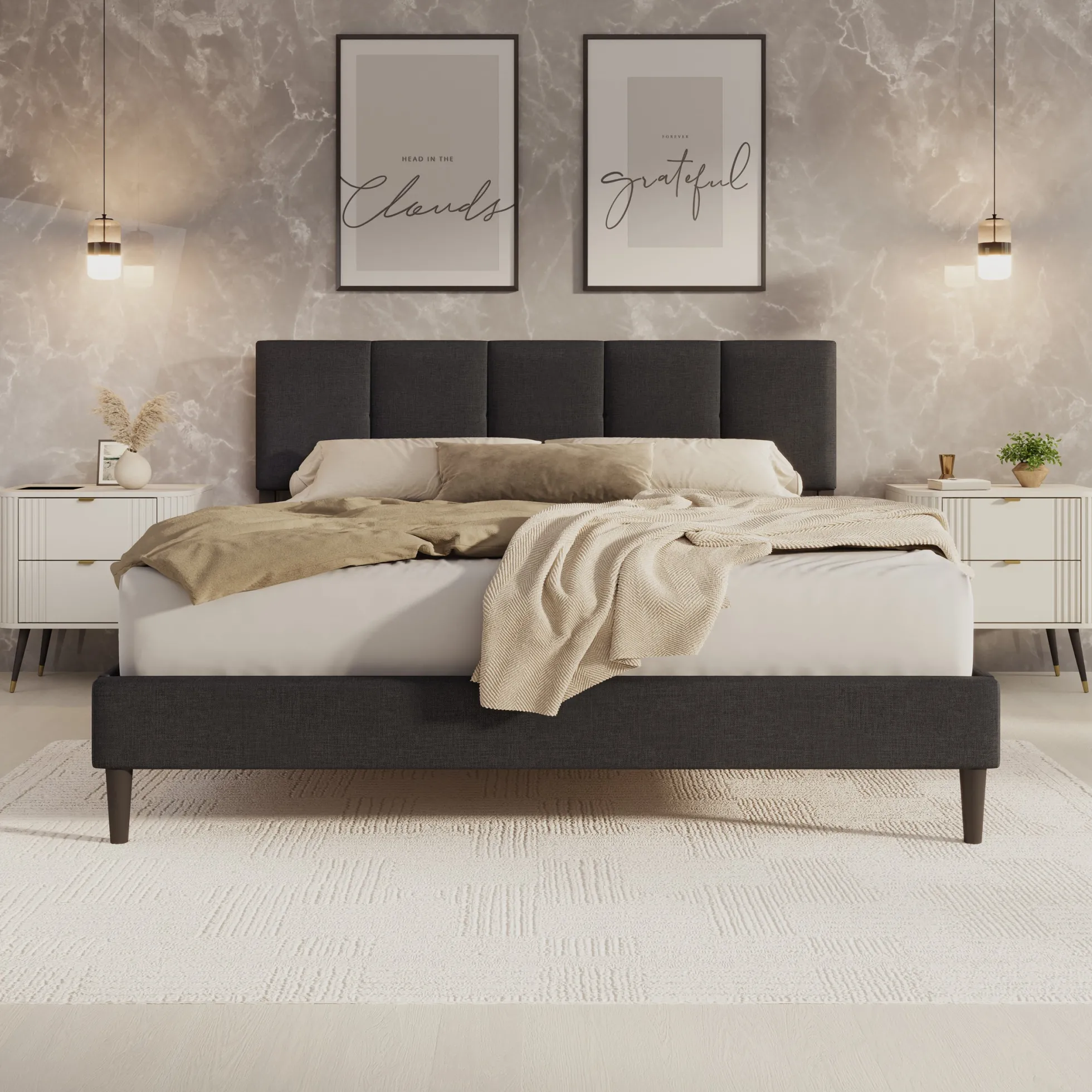Varell - Tweepersoonsbed - Stof zwart - 180x200 cm