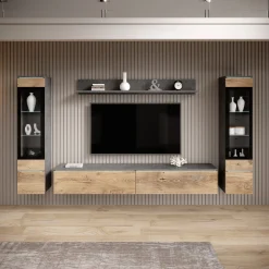 Variety - Wandmeubel - Eiken/Grijs - 180x33x132 cm