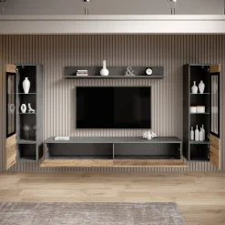 Variety - Wandmeubel - Eiken/Grijs - 180x33x132 cm