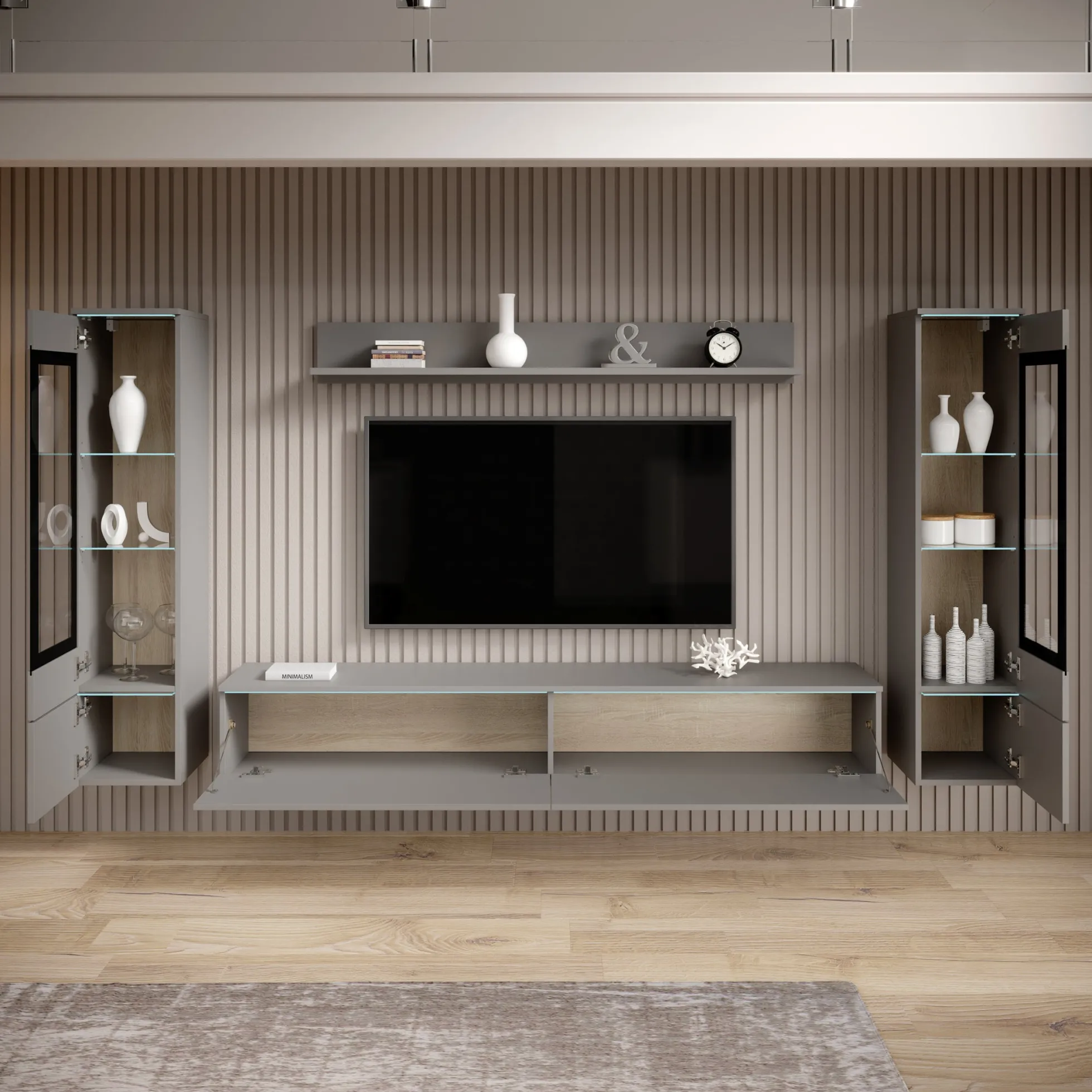 Variety - Wandmeubel - Grijs - 180x33x132 cm