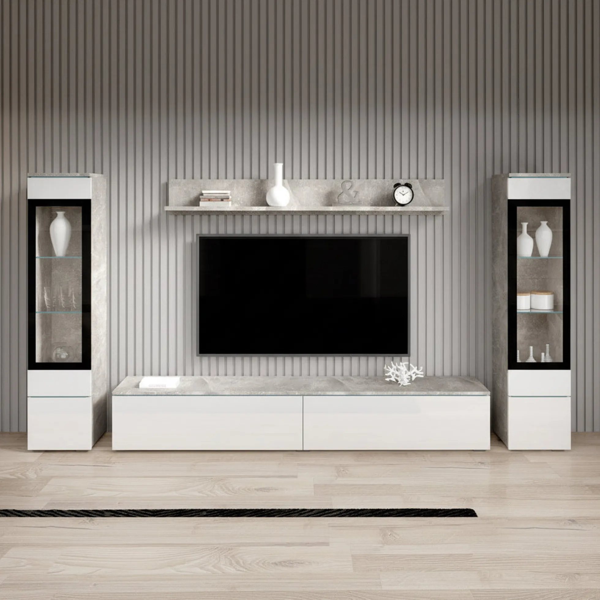 Variety - Wandmeubel - Wit/betonlook - 180x33x132 cm