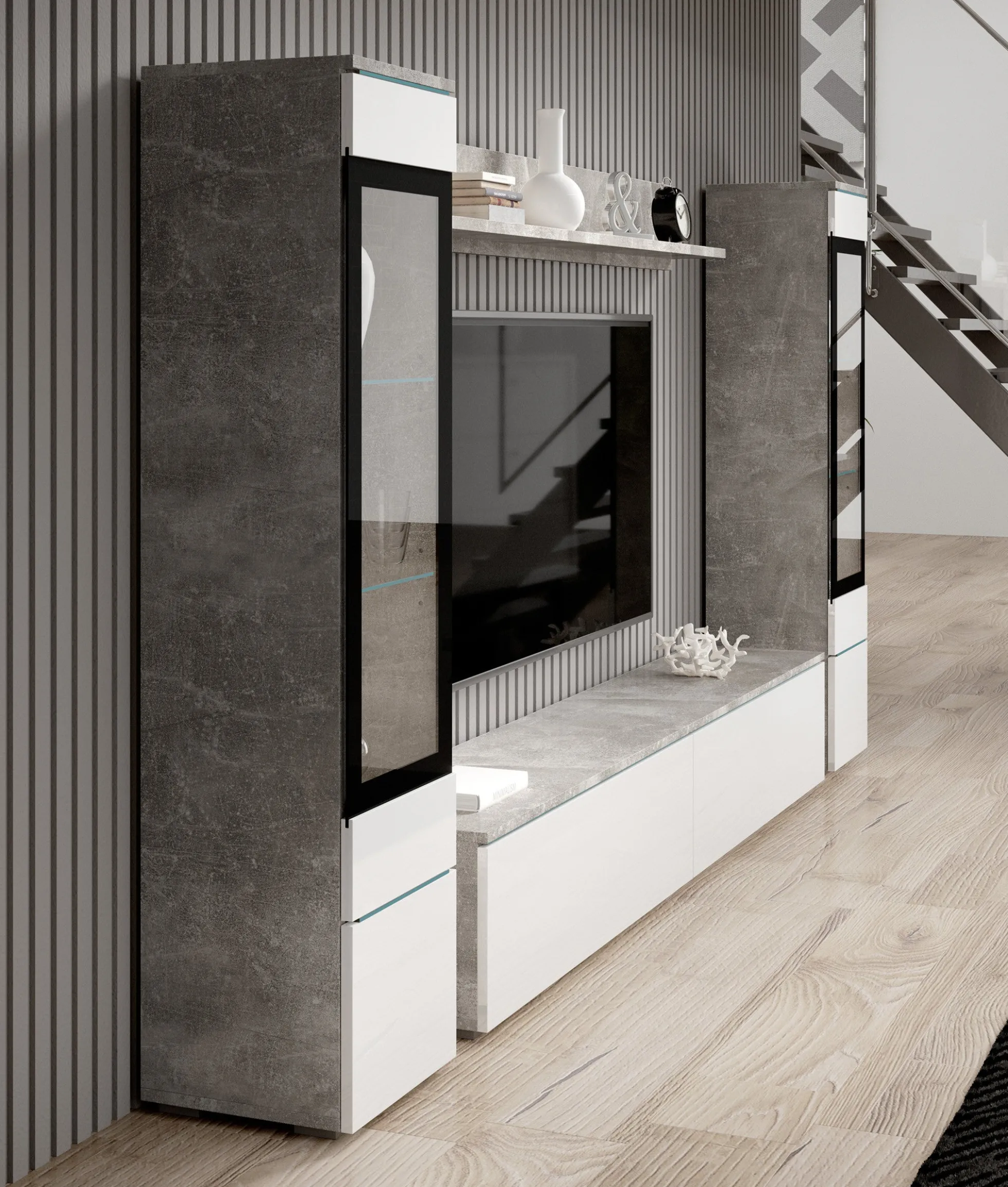 Variety - Wandmeubel - Wit/betonlook - 180x33x132 cm
