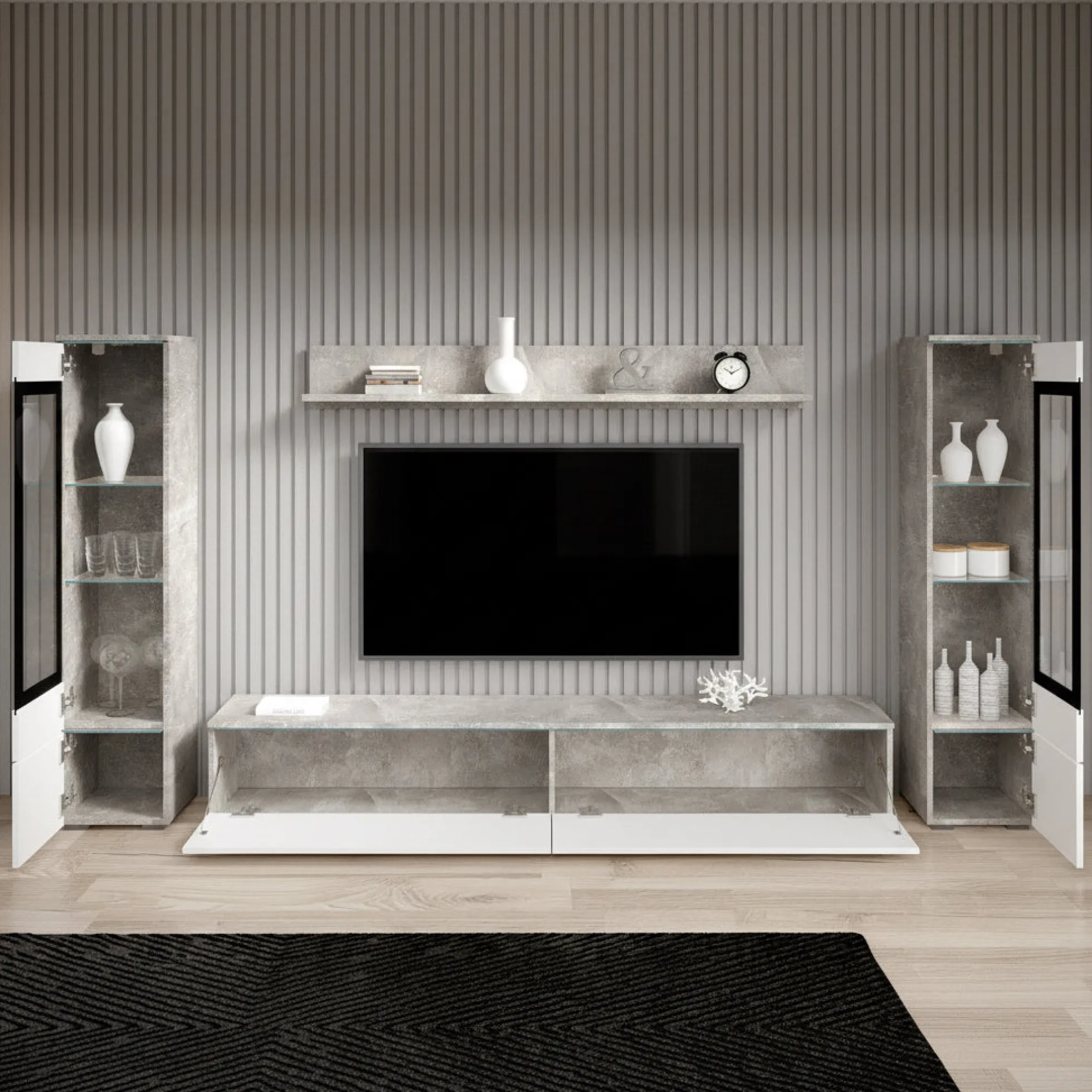 Variety - Wandmeubel - Wit/betonlook - 180x33x132 cm
