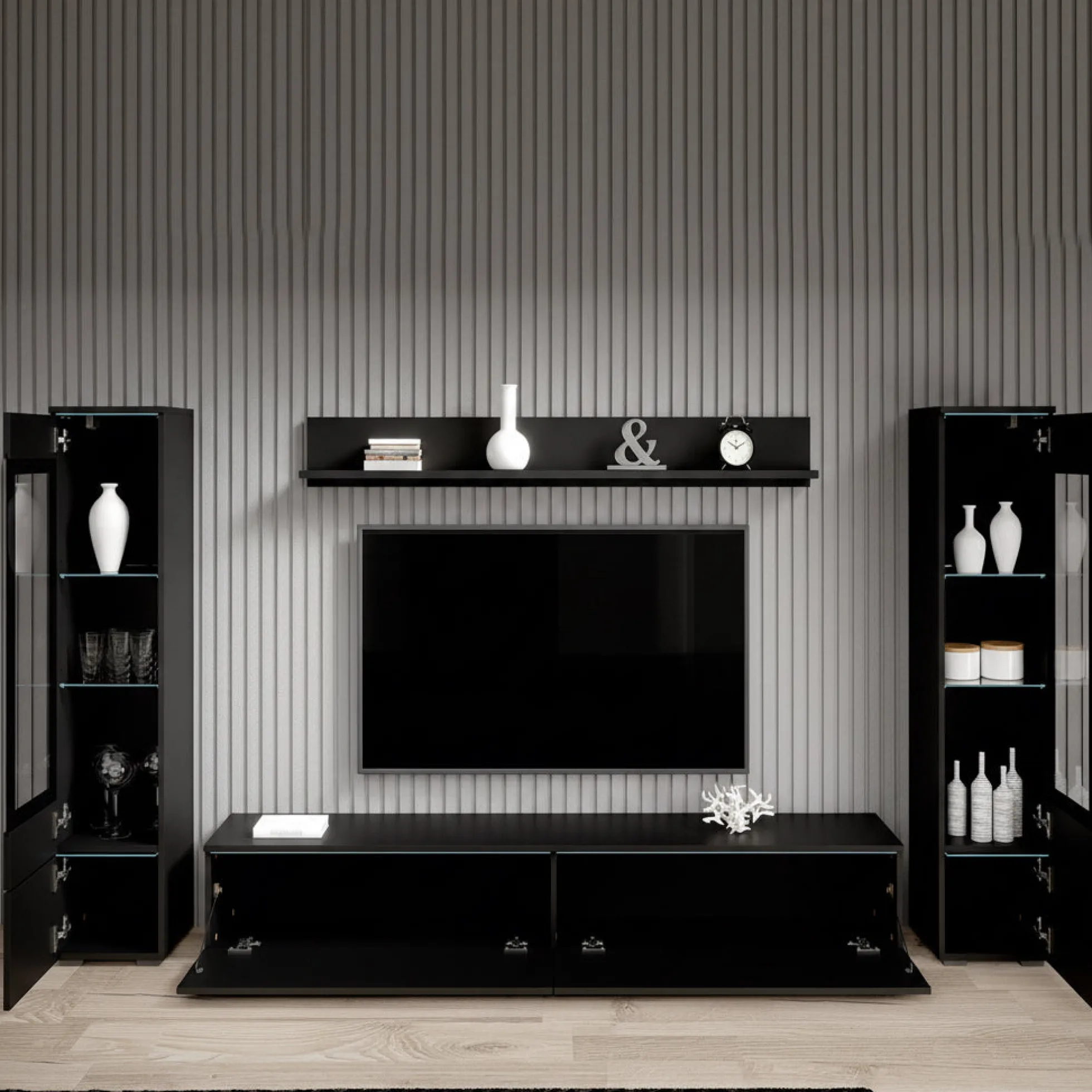 Variety - Wandmeubel - Zwart - 180x33x132 cm