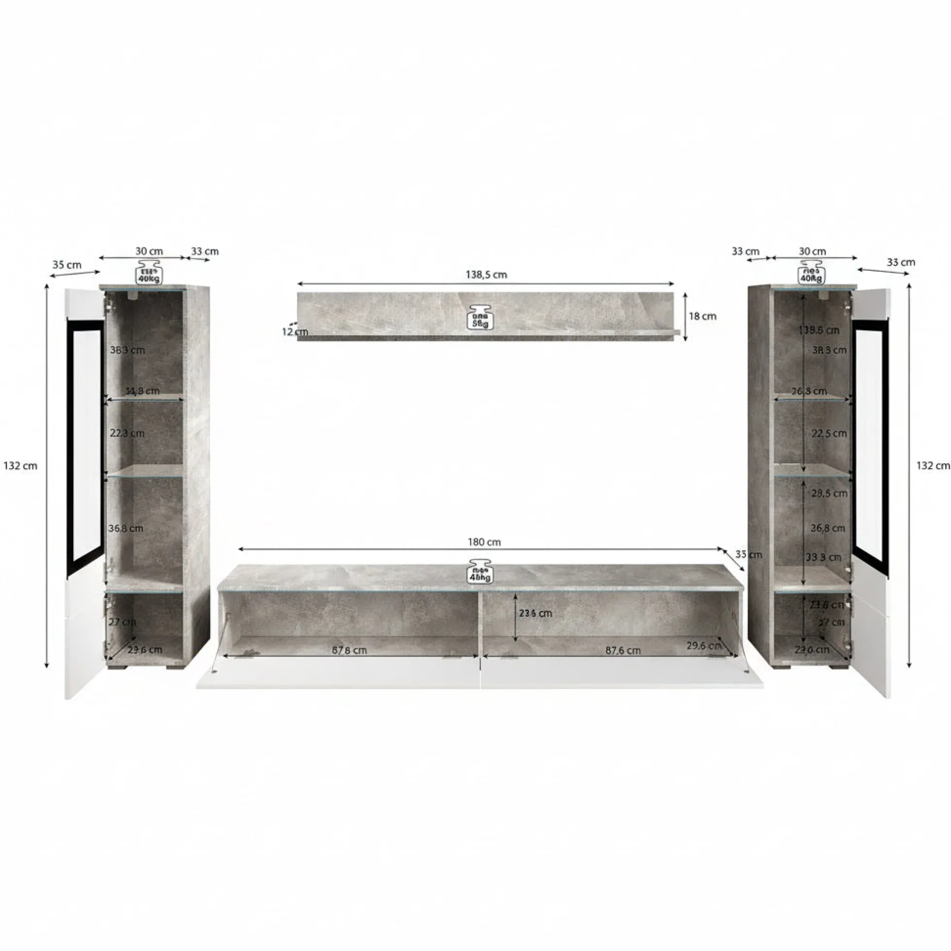 Variety - Wandmeubel - Zwart - 180x33x132 cm