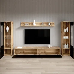 Variety - Wandmeubel - Zwart/eiken - 180x33x132 cm