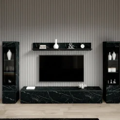 Variety - Wandmeubel - Zwart/marmerlook - 180x33x132 cm