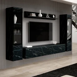 Variety - Wandmeubel - Zwart/marmerlook - 180x33x132 cm