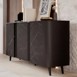 Veda - Dressoir - Zwart/marmerlook - 151x39x76 cm