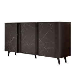 Veda - Dressoir - Zwart/marmerlook - 151x39x76 cm