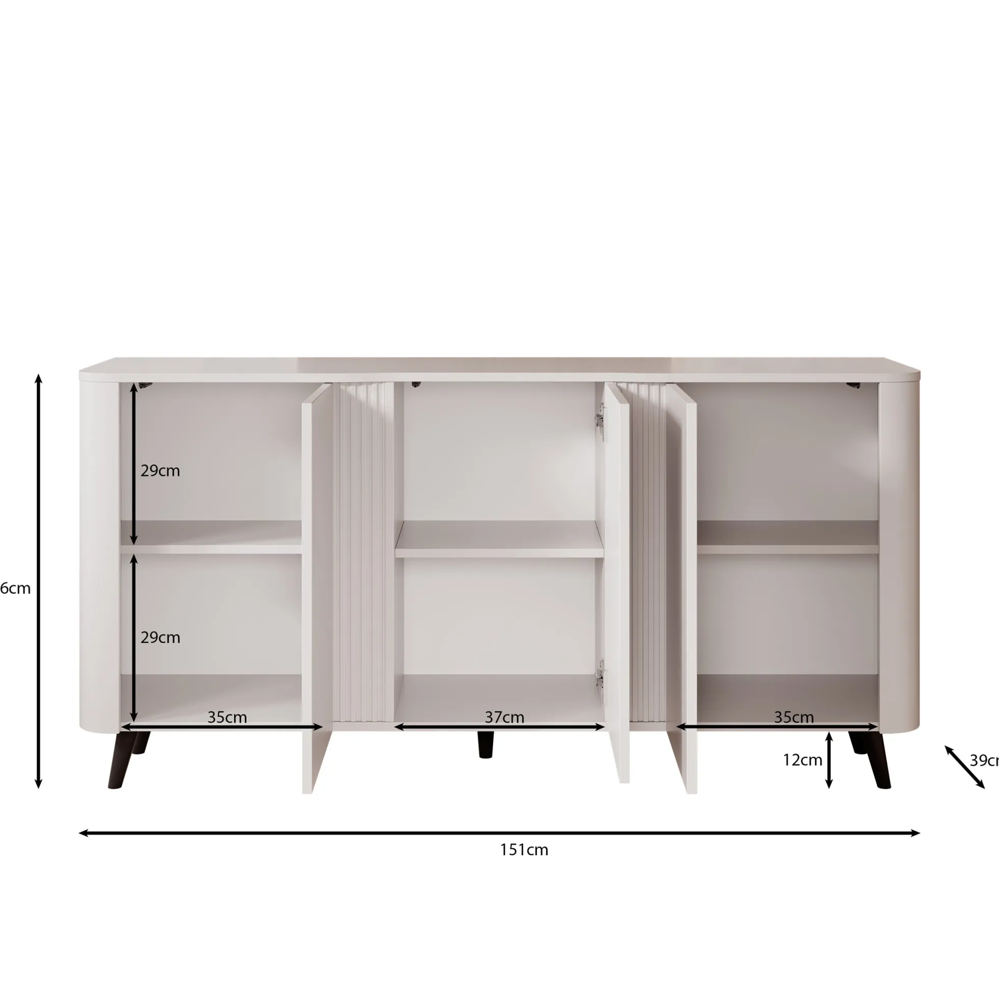 Veda - Dressoir - Zwart/marmerlook - 151x39x76 cm