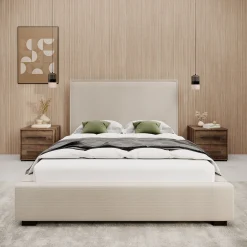 Veda - Tweepersoonsbed - Ribstof beige - 140x200 cm