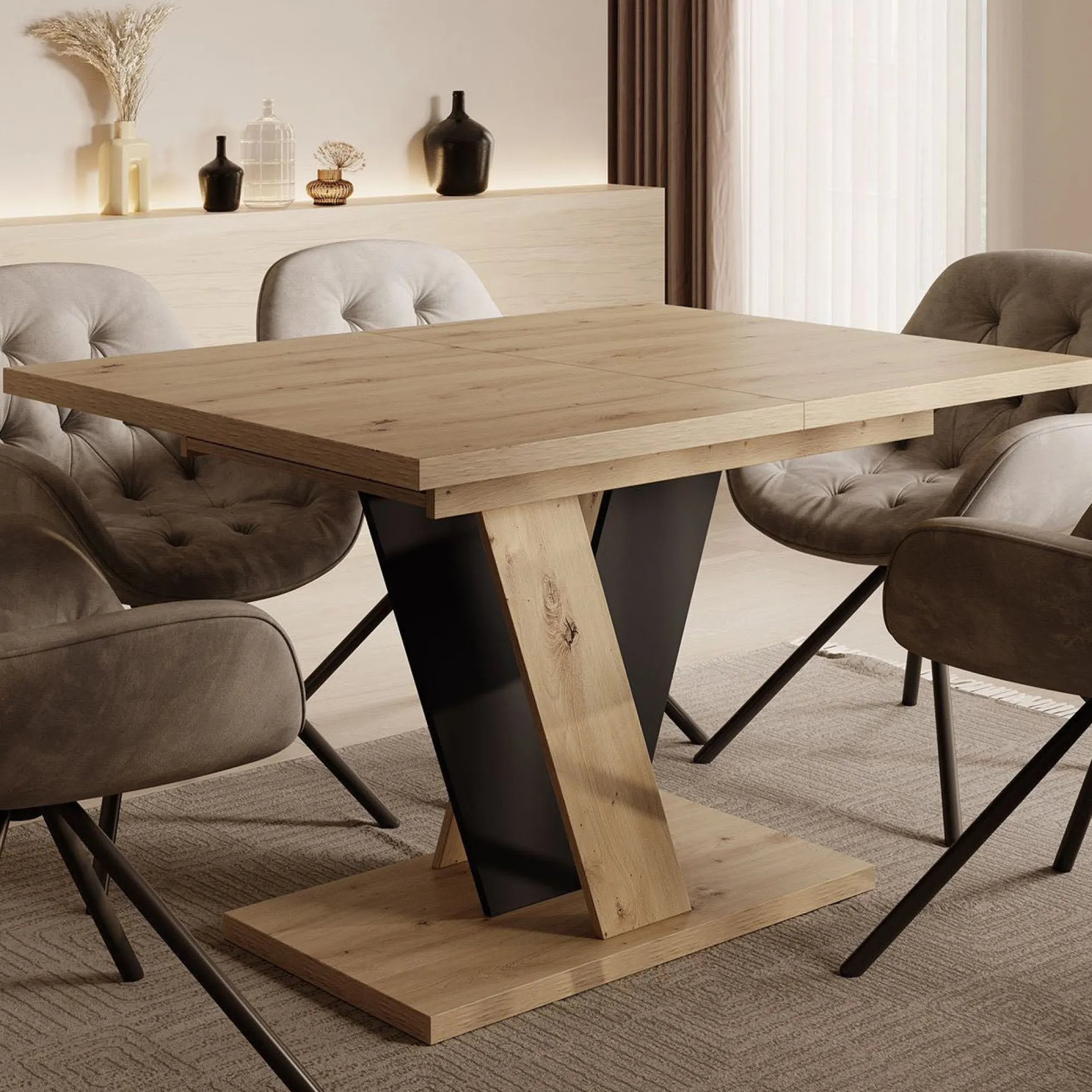 Velluto - Eetkamertafel - Eiken/zwart - 120x90x75 cm