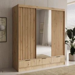 Venn - Kledingkast met schuifdeuren - Eiken - 180x60x204 cm