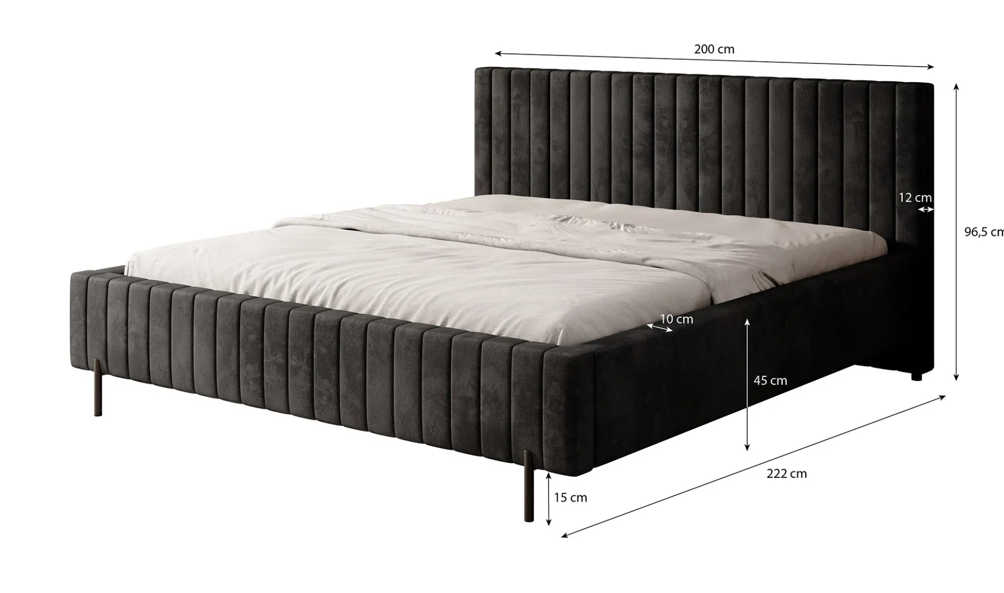 Ventum - Tweepersoonsbed - Velvet zwart - 180x200 cm