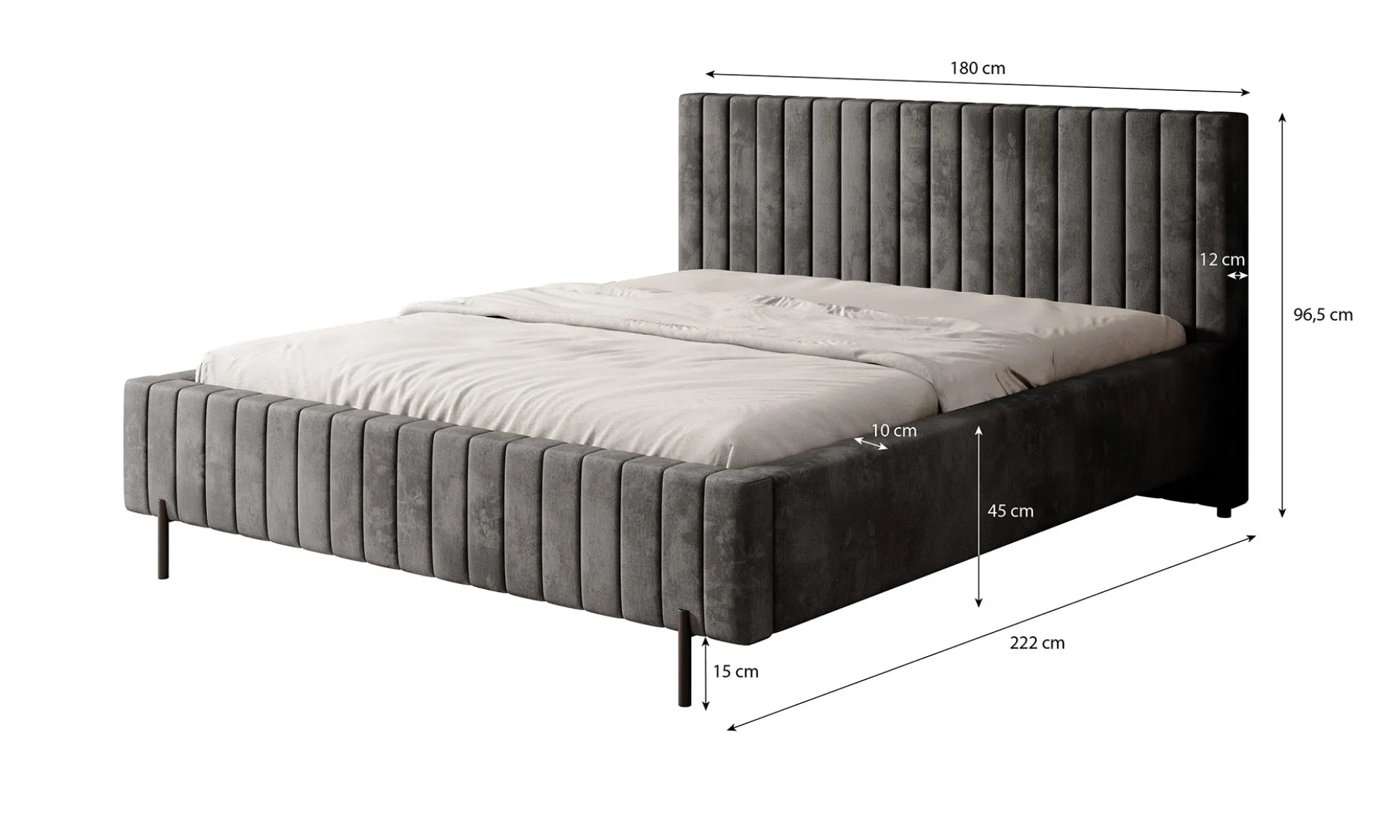 Ventum - Tweepersoonsbed - Velvet donkergrijs - 160x200 cm
