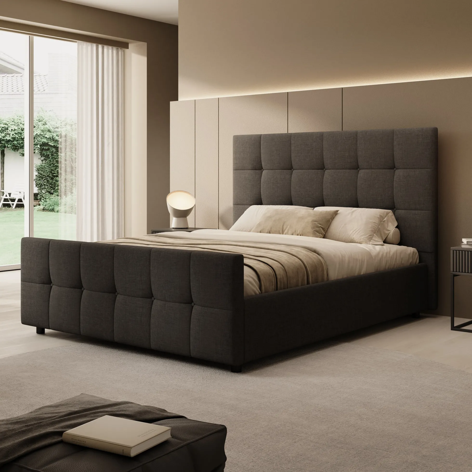 Verano - Tweepersoonsbed - Stof zwart - 160x200 cm