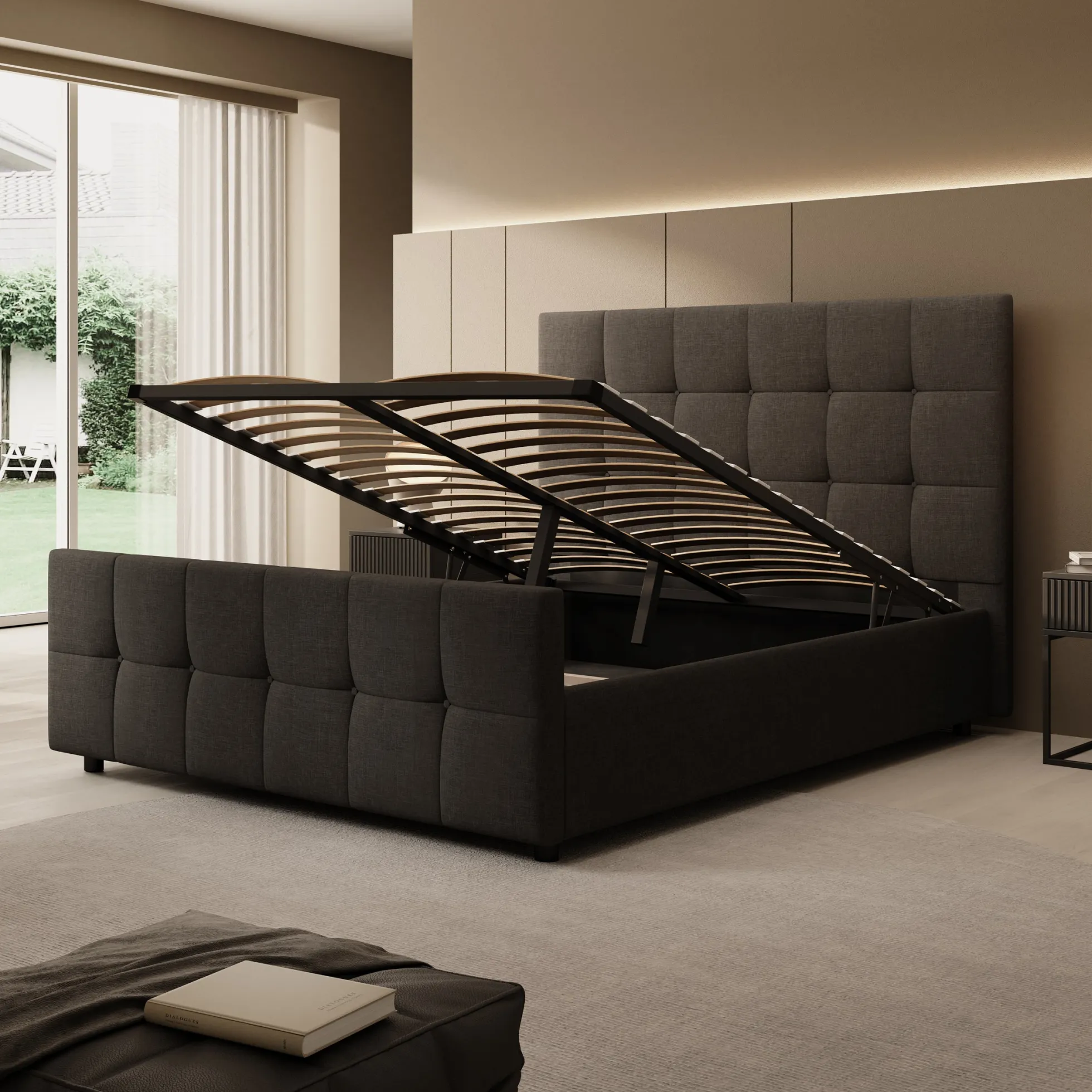Verano - Tweepersoonsbed - Stof zwart - 160x200 cm