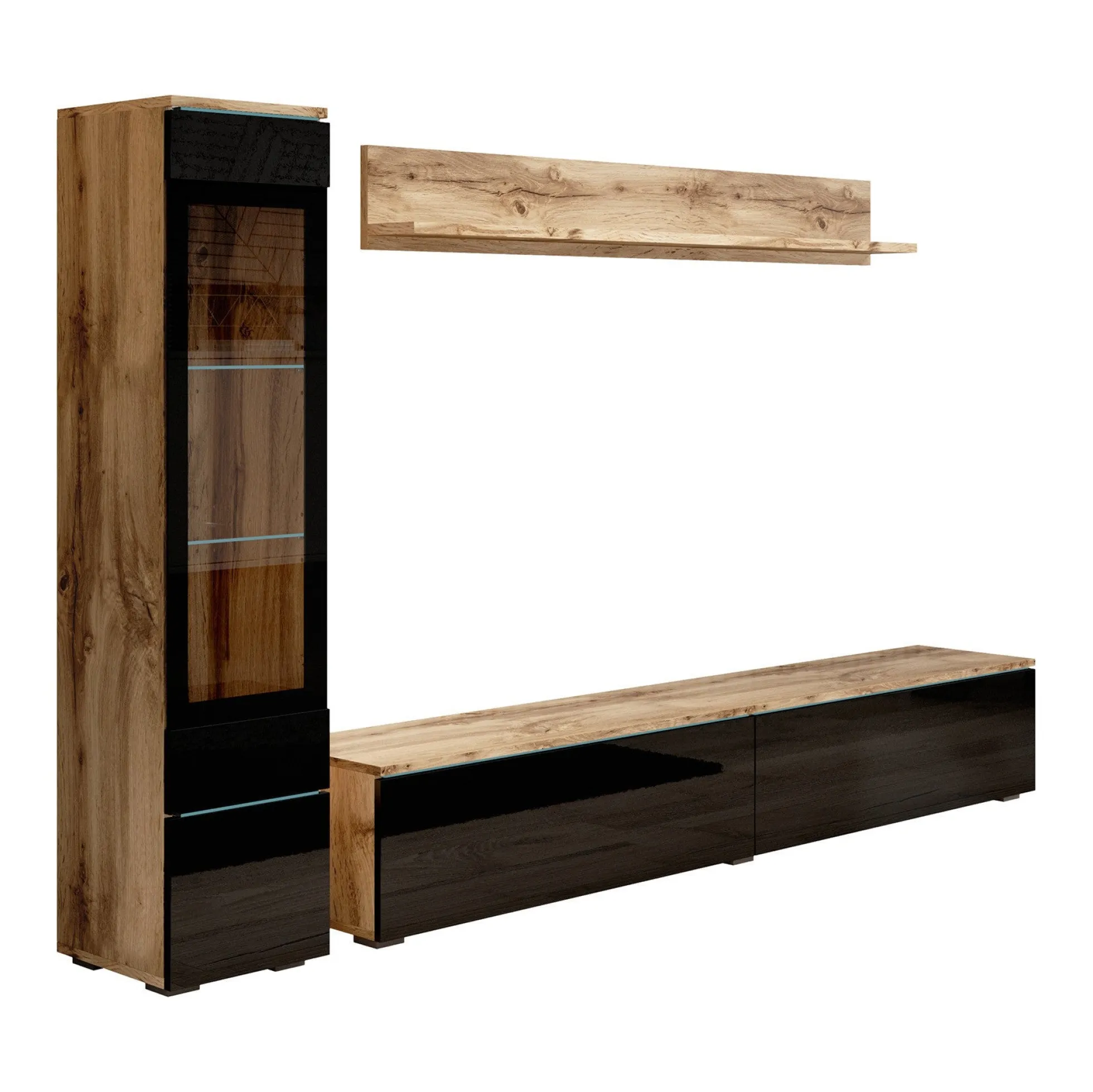 Verity - Wandmeubel - Zwart/eiken - 180x33x32 cm
