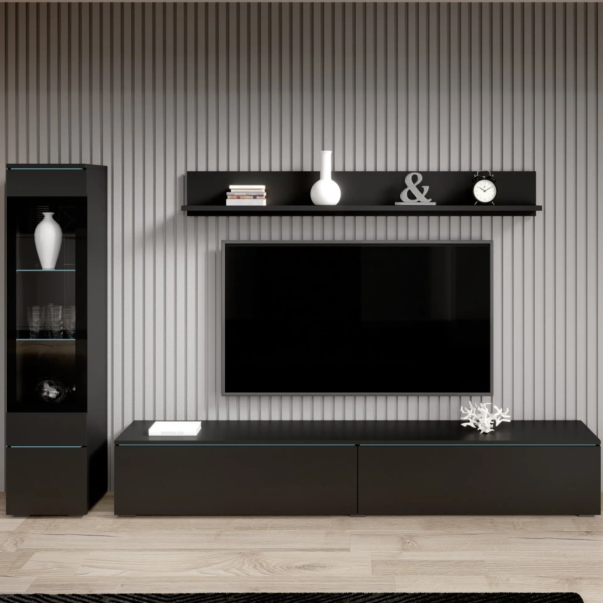 Verity - Wandmeubel - Zwart - 180x33x32 cm