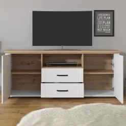 Vernon - TV-Meubel met 2 deuren - Wit/eiken - 161 cm