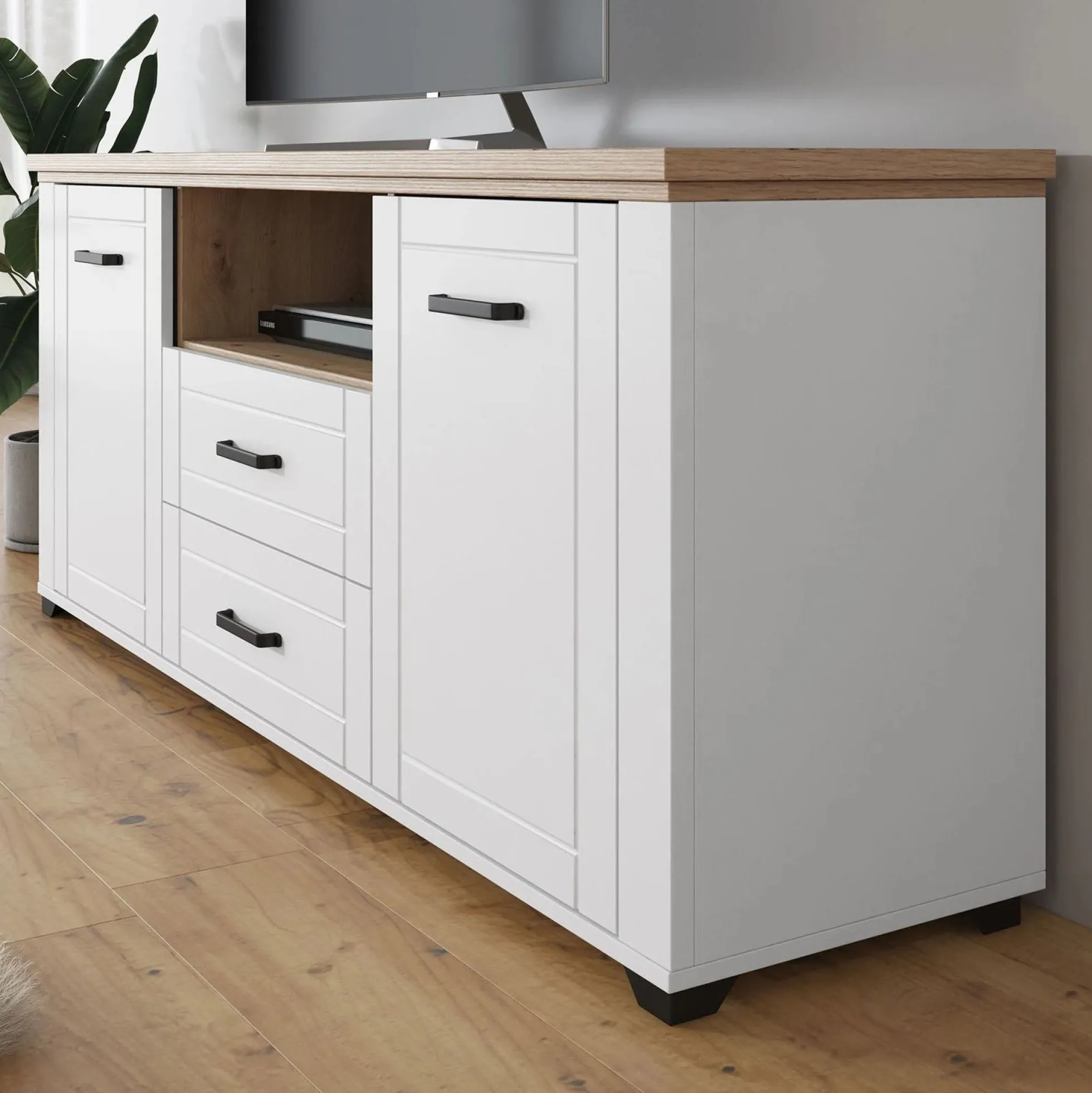 Vernon - TV-Meubel met 2 deuren - Wit/eiken - 161 cm