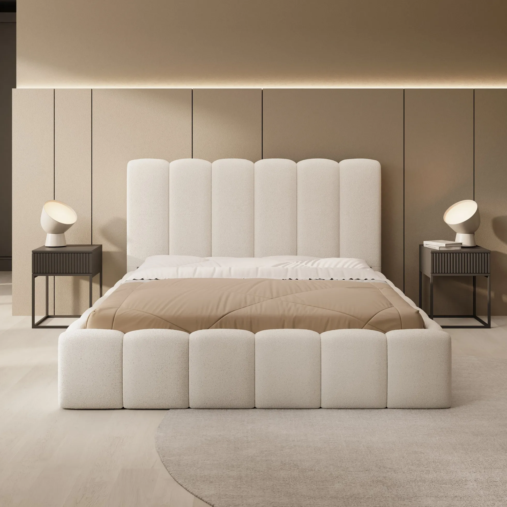 Vesna - Tweepersoonsbed - Teddystof beige - 160x200 cm
