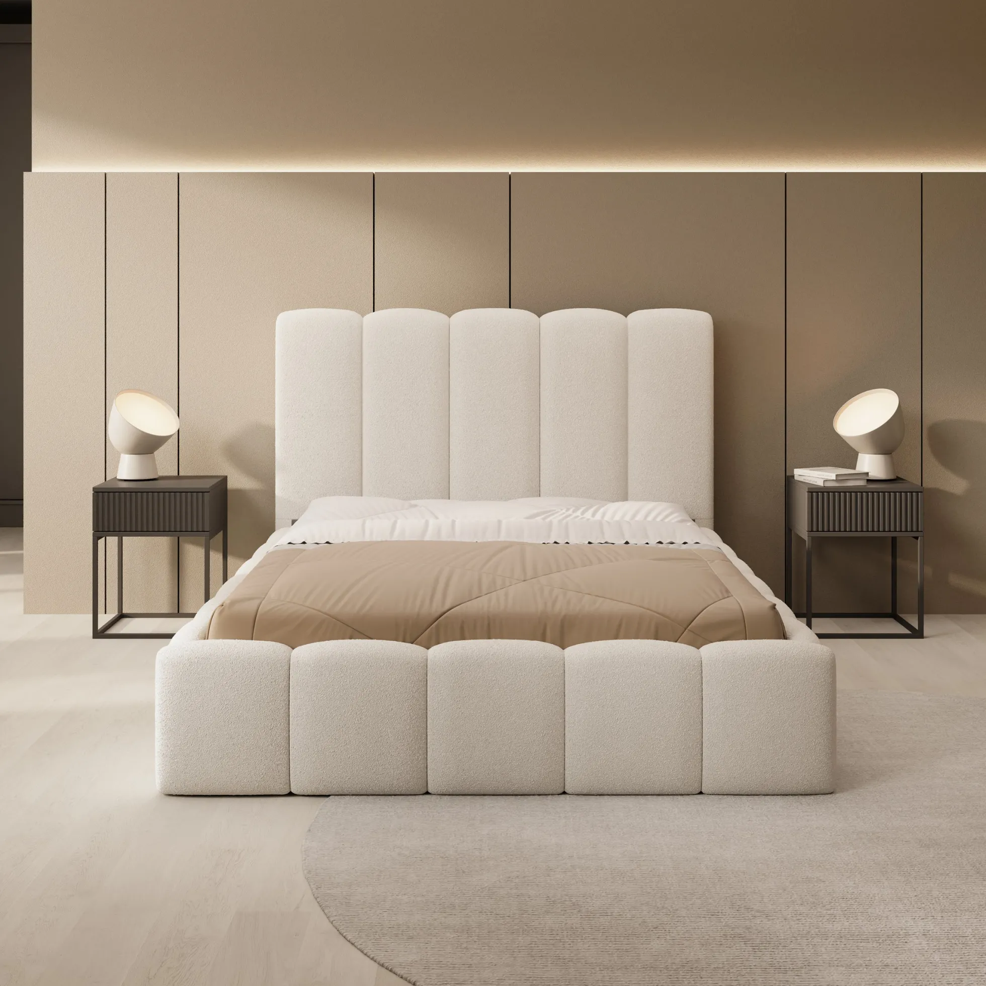 Vesna - Tweepersoonsbed - Teddystof beige - 140x200 cm