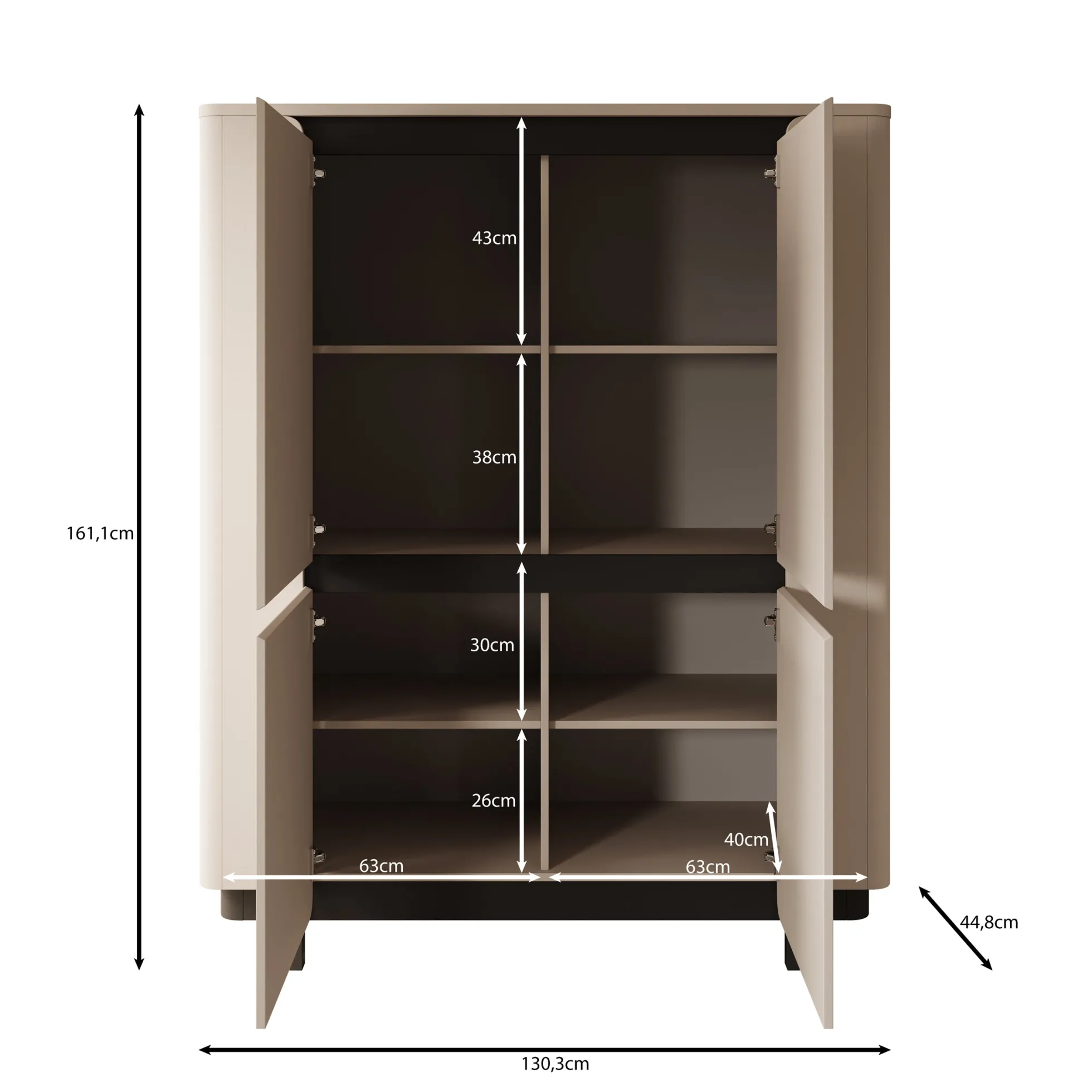 Vexon - Dressoir - Beige/Zwart - 130x45x161 cm