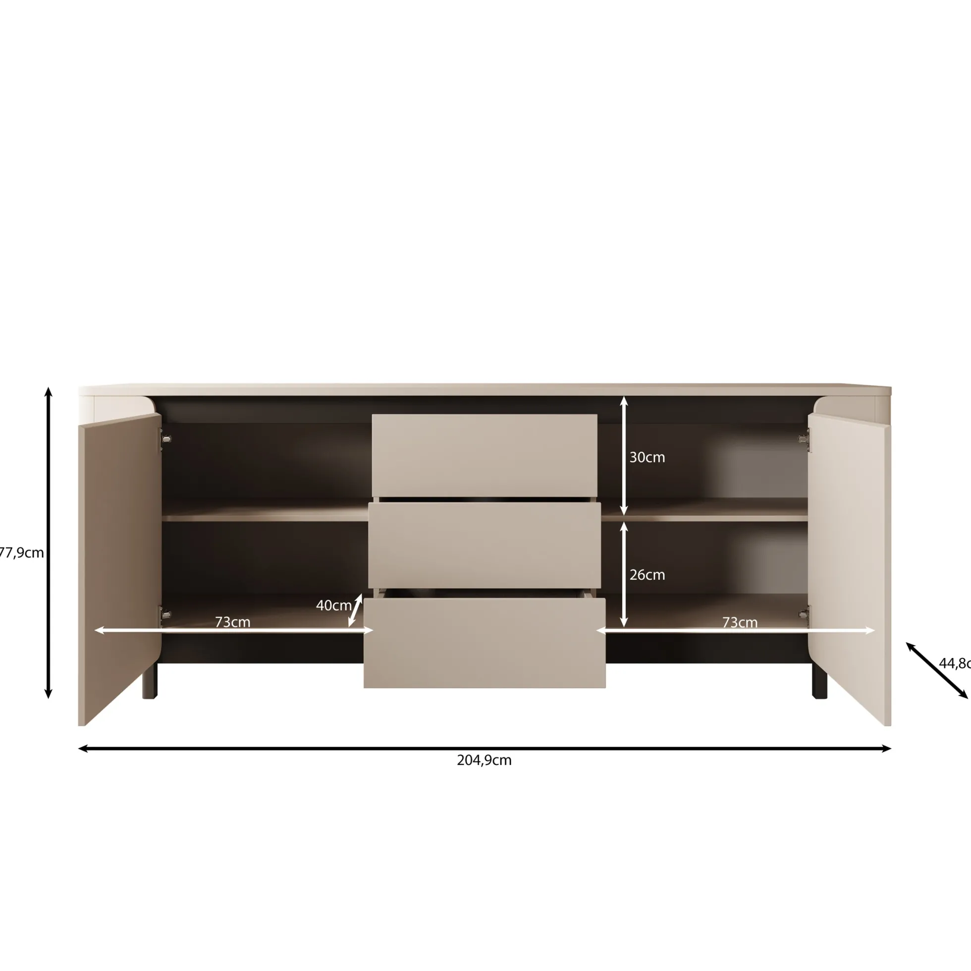 Vexon - Dressoir met lades - Beige/Zwart - 205x45x78 cm